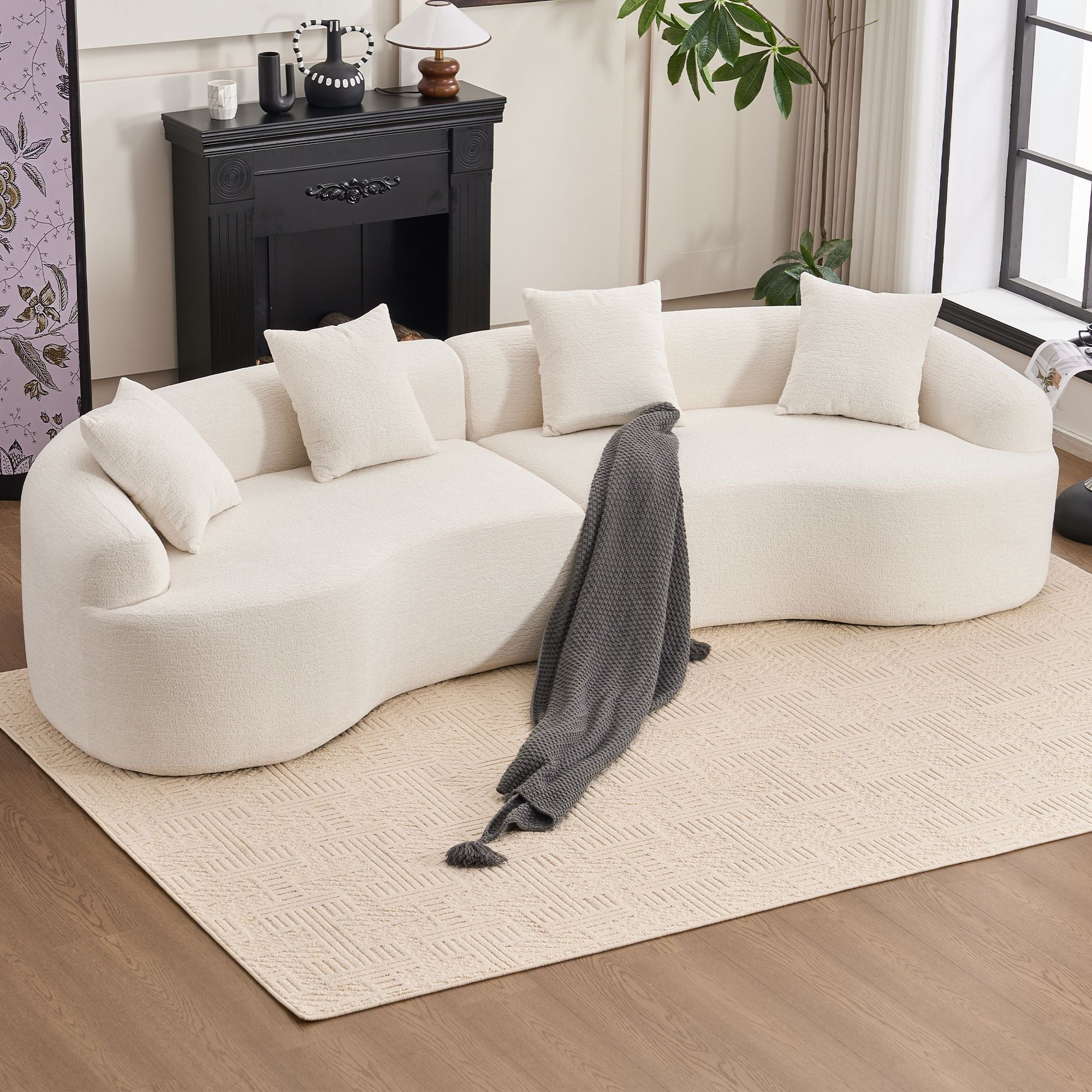 4-Seater White Chenille Sofa