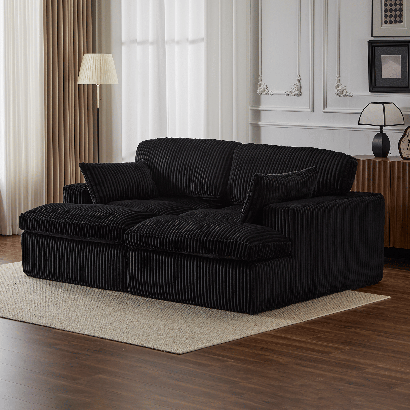 Double Chaise Corduroy Lounge Sofa