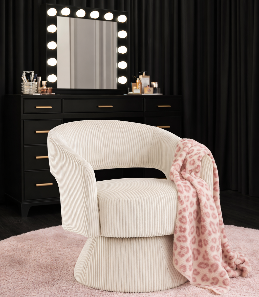 Modern Beige Corduroy Swivel Accent Chair