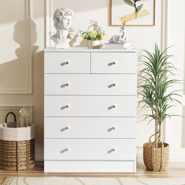 White Modern Simple 6-Drawer Dresser
